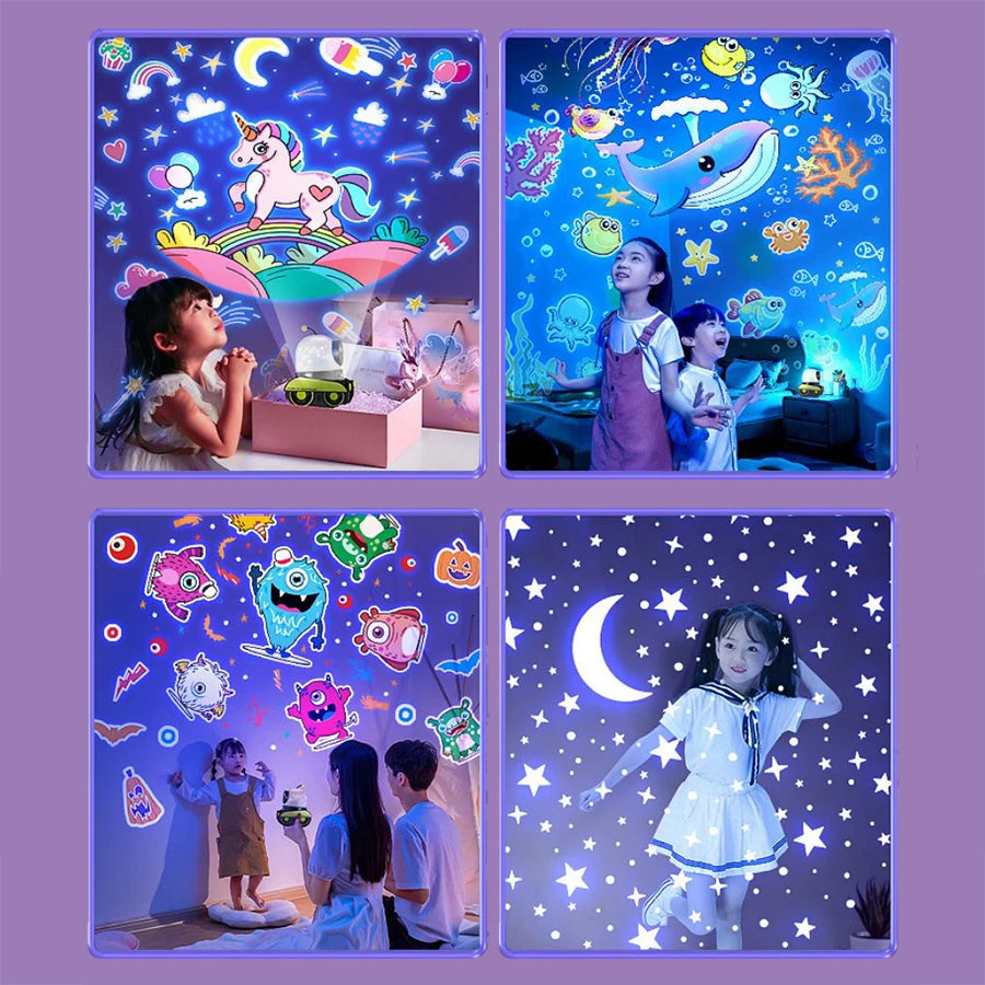 Robot Tank Starry Sky Projector Lamp, 21 Films Rotating USB Rechargeable LED Night Light with Bluetooth Speaker, Kids Room Decor